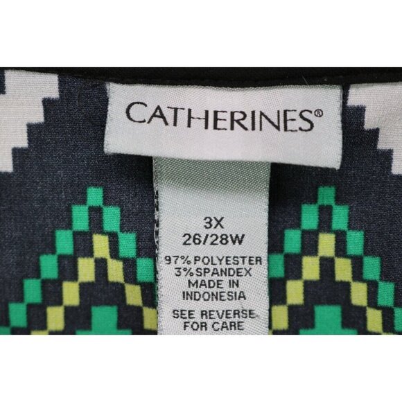 Catherine's Long Sleeve Button Up Silky Top-Size 3X (26/28W)-Geometric Pattern - Picture 4 of 8